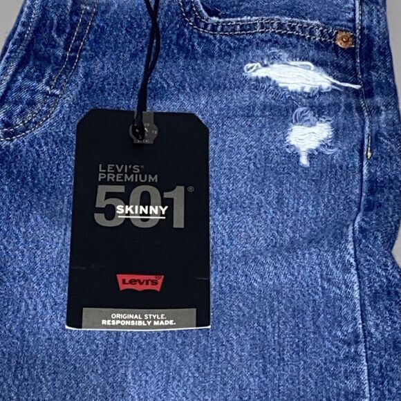 Levi's 501 Button Fly Skinny High Rise Jeans Women's Size 24 x 28 Distressed NEW - Picture 5 of 13